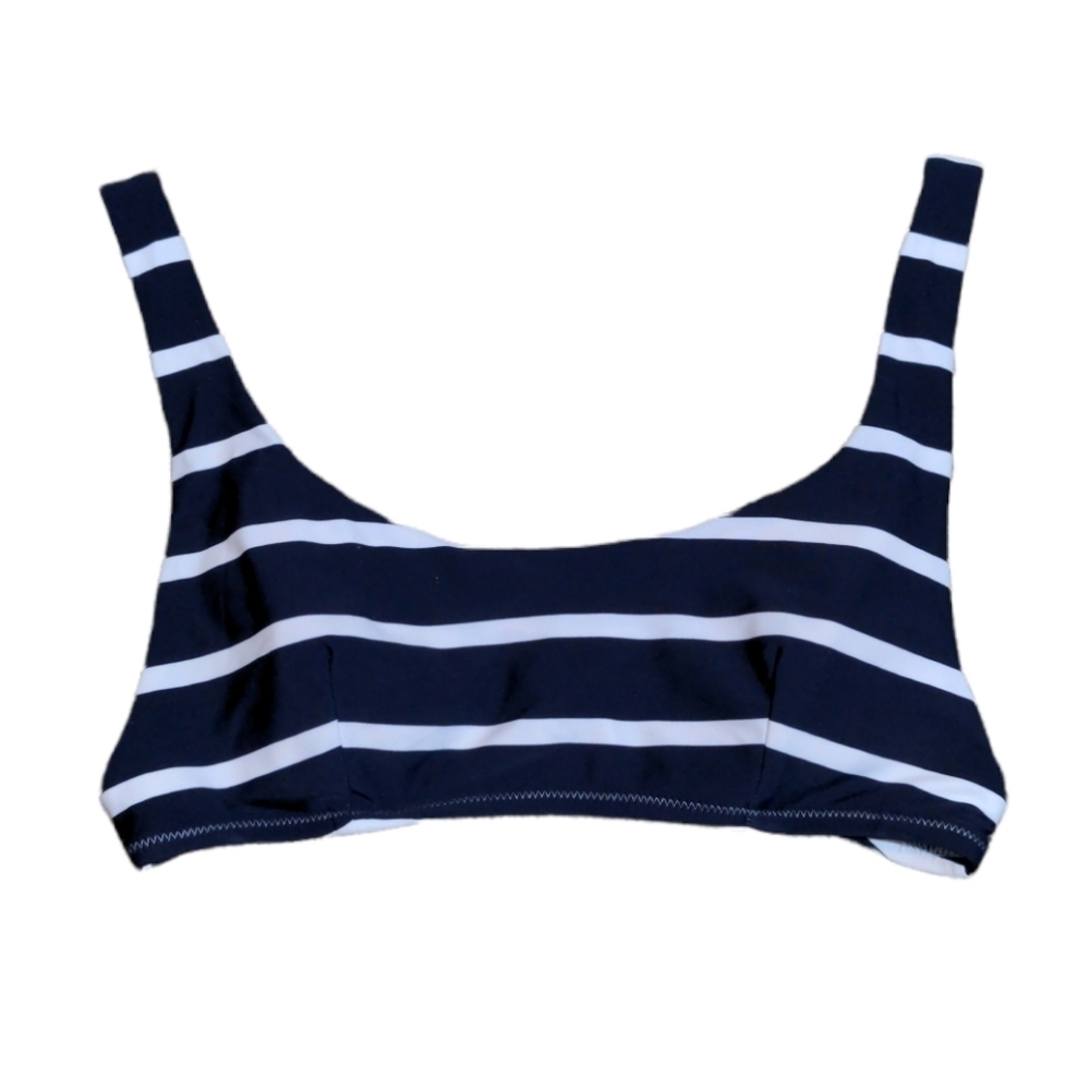AERIE Bikini Top Navy & White Stripe Cropped Tank Style SZ L - Picture 2 of 9